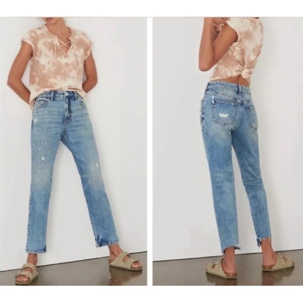Pilcro High Rise Distressed Mom Jeans Straight Leg Stone Washed 29 Casual Indie